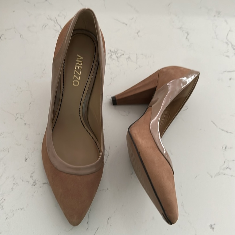 AREZZO SUEDE LEATHER SHOES HEELS PUMPS TAN BEIGE NEW!!! Sz 7 🇧🇷
